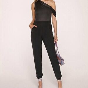 Heartloom Monique One Shoulder Black‎ Satin Bodice Jumpsuit Size Small NWT!